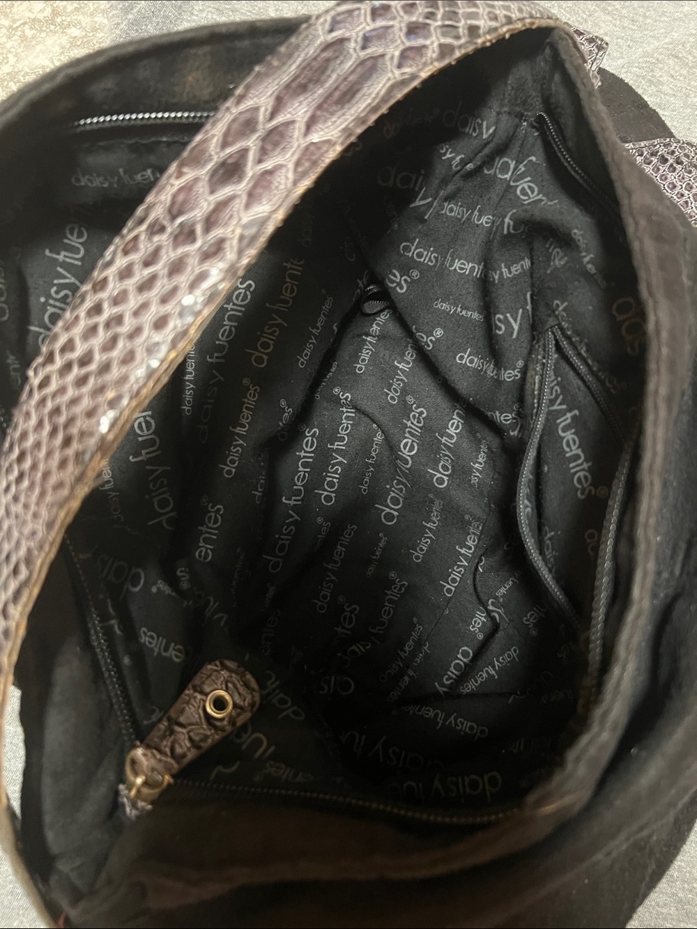 Daisy Fuentes Black Shoulder Bag with Gray Faux Snakeskin Accents - Picture 2 of 5